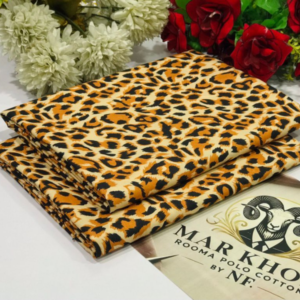 Mar Khorr Rooma Polo Cotton Fabric - Orange Leopard Print